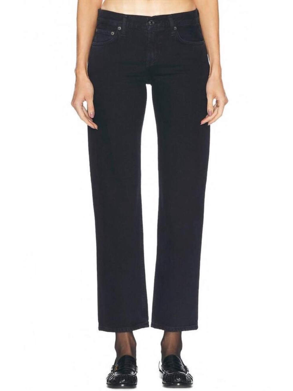 AGOLDE Amber Low Rise Straight Leg Jeans Black Crushed Size 32 NWT